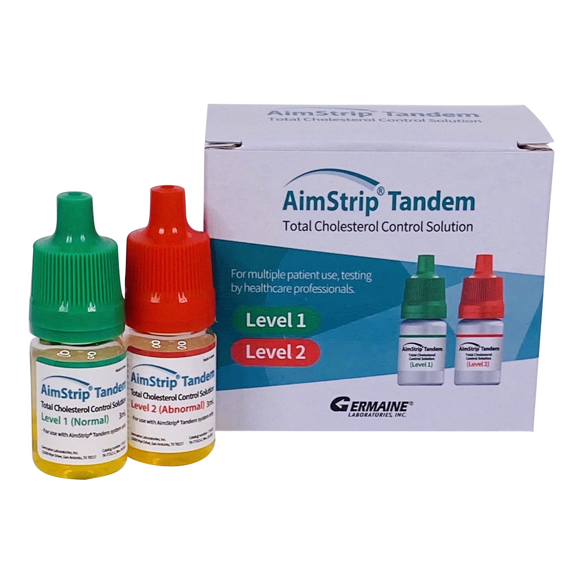 Solution Diabetes Management / Lipids Control AimStrip® Tandem Total Cholesterol Level 1, 2 2 X 3 mL by Germaine Laboratories  ID 77312